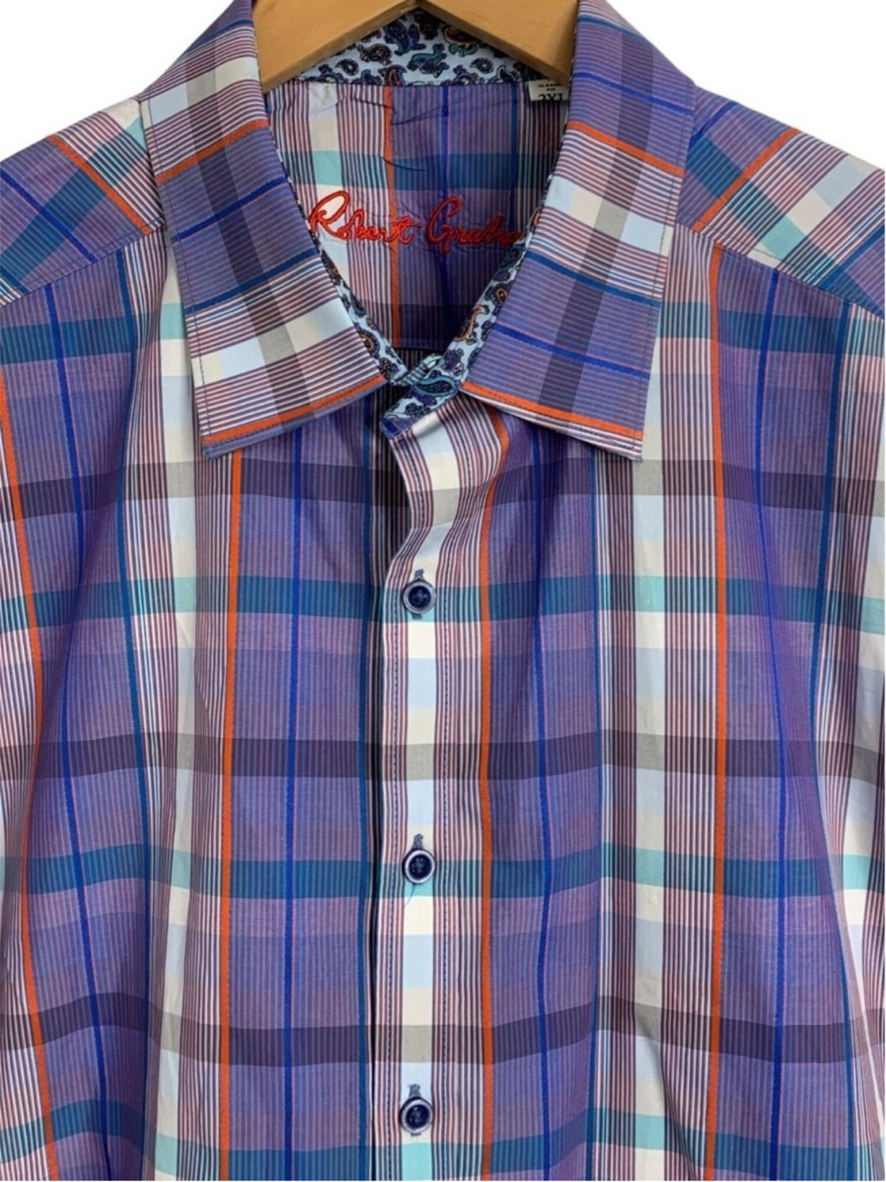 Robert Graham 2XL Plaid Short Sleeve Button Shirt Contrast Trim